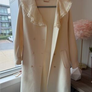 Elegant Cream Lace-Trimmed Women's Coat